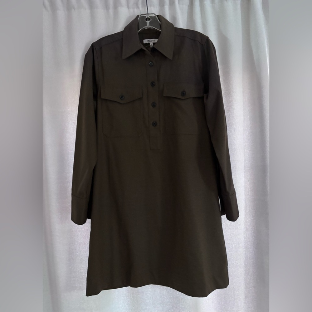 Madewell Classic Long Sleeve Dress - Dark Green/Olive